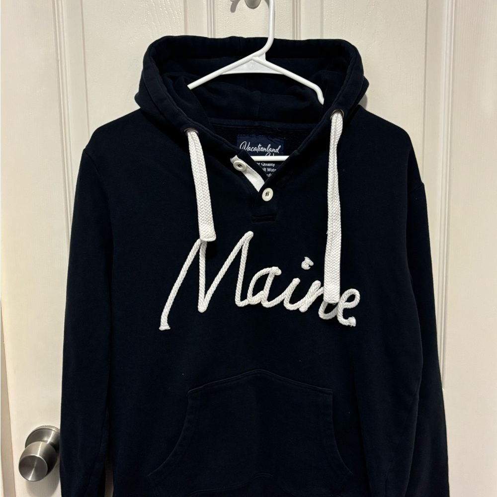 Navy Hoodie with White Maine Embroidery